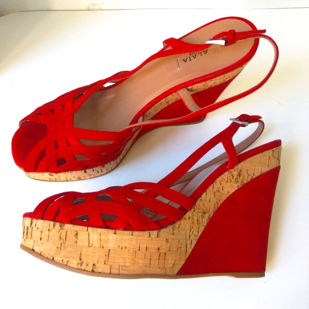 ALAIA Shoes Red Suede High Wedge from Paris Size 38